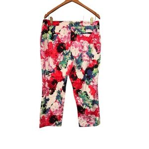 Milly‎ Blue and Red Watercolor Floral Print Capri Pants Size 12